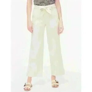 J.Crew Cream Baggy Wide Leg Linen Blend Tie Front Pull On Womens Pants Sz 10